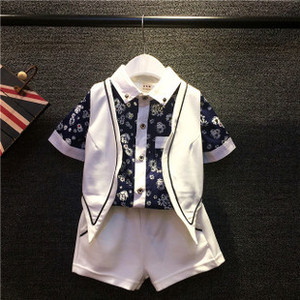 顽皮兔童装批发 <em>男童</em>夏款短袖<em>衬衫配马甲</em>套装