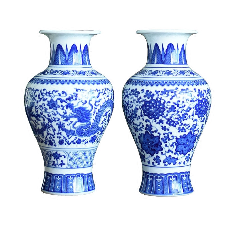 Jingdezhen ceramic blue and white porcelain vases, flower arrangement modern new Chinese style household adornment handicraft furnishing articles