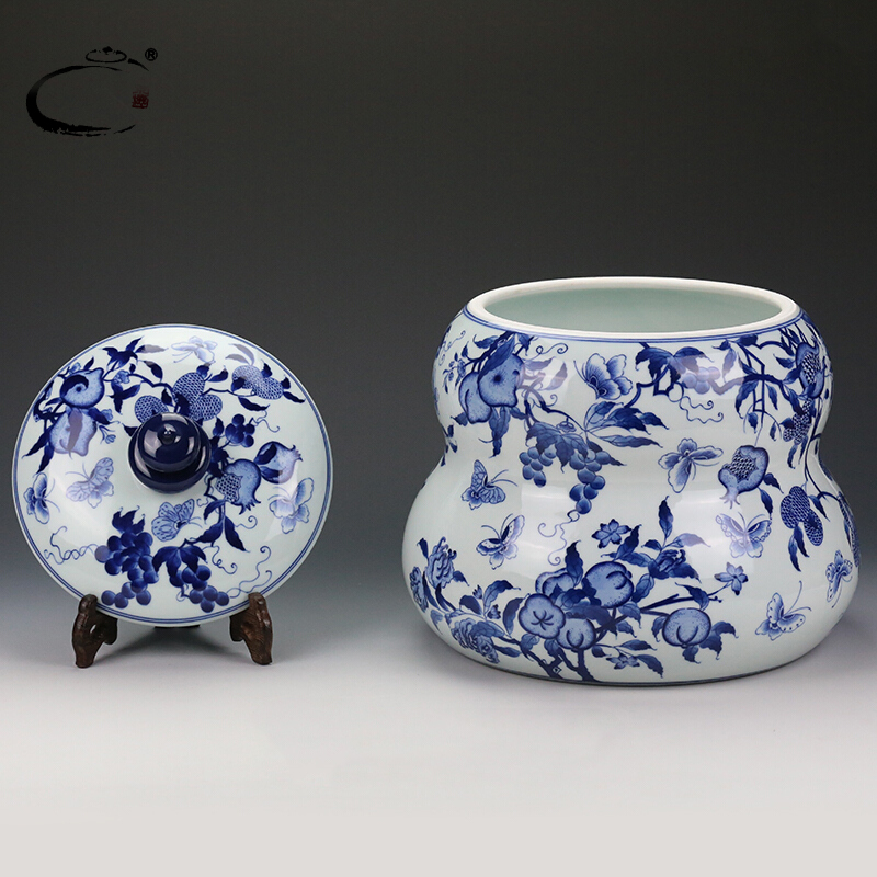 And auspicious jing DE caddy fixings jingdezhen checking ceramic powder POTS of bread POTS sanduo big gourd canister