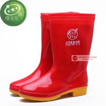 曙光星女式三防橡塑雨鞋 红色女士中筒雨鞋防水厨房打扫卫生雨鞋