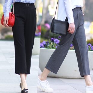 松紧 专柜正品2017夏季薄款松紧腰两粒扣直筒裤八分阔腿裤a129 欧仙奴