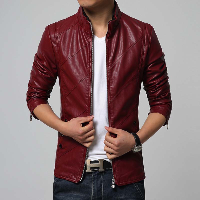 Autumn Fashion Trends Men Wash PU Leather Jacket Han Version line Red Collar Leather Clothe up for overweight Short-style jacket