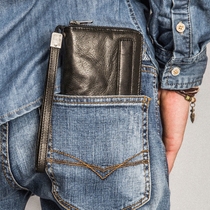 Handmade retro mens wallet Womens long zipper sheepskin trendy mens mobile phone clutch leather soft mens wrist strap