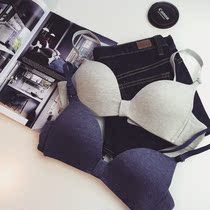 Student girl literary small fresh bra without rims Cute sweet solid color cotton underwear bra set