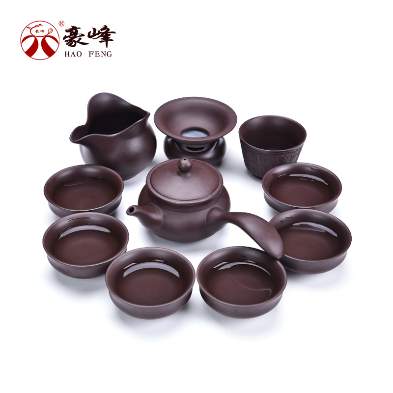 HaoFeng yixing purple sand manually kung fu tea set Japanese household contracted creative teapot teacup tea gift boxes
