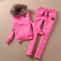 Europe station thickened removable woolen collar clothing casual suit female autumn winter dress with slim fit and two sets of fashion big codes