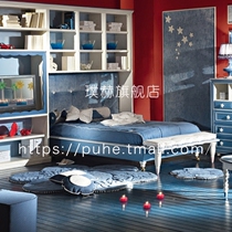 Childrens room furniture combination set Boy teen Childrens bed Bedroom Mediterranean integral single bed Solid wood