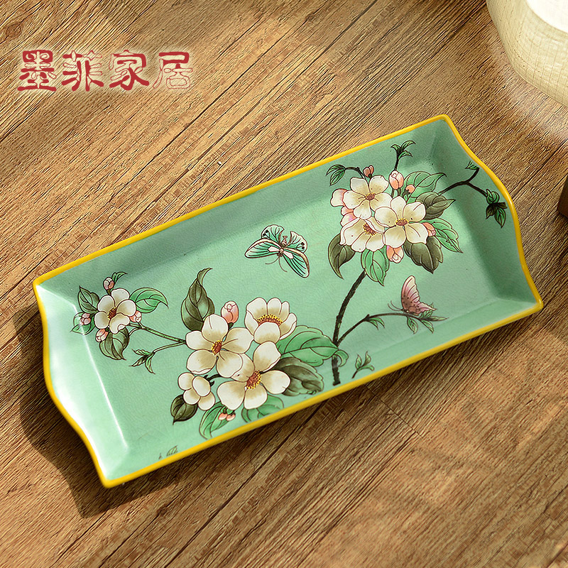 New Chinese style restoring ancient ways American ceramic bowl rectangle New seeds dry bowl dish decorative furnishing articles key tray