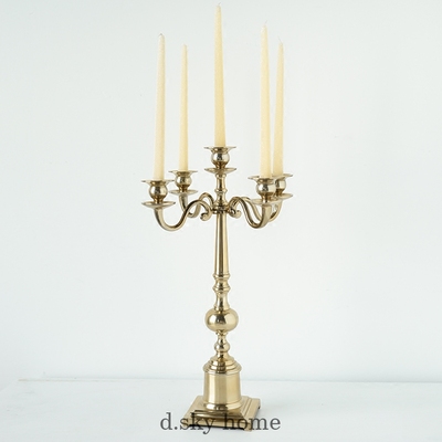 迪斯凯 印度进口金色复古五头方底落地欧式烛台 浪漫烛台装饰摆件
