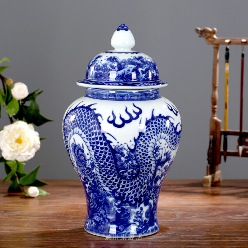 Jingdezhen blue and white dragon ceramics hand - made mesa floret bottle home sitting room hotel general Chinese penjing tank