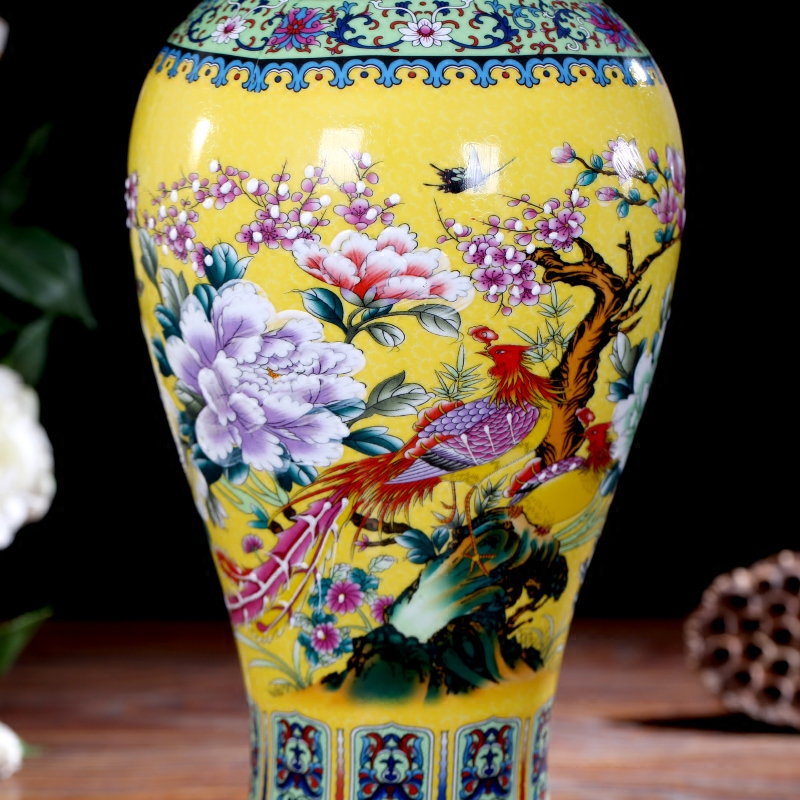 Mesa of jingdezhen ceramic vase colored enamel Chinese antique household flower adornment handicraft office furnishing articles