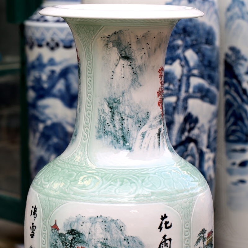 Jingdezhen ceramic hand - made landscape ground hotel Chinese large sitting room big vase study office furnishing articles