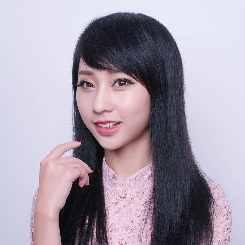 假发真发假发女手织头顶中长直发高端顺发辫子发斜刘海假发套