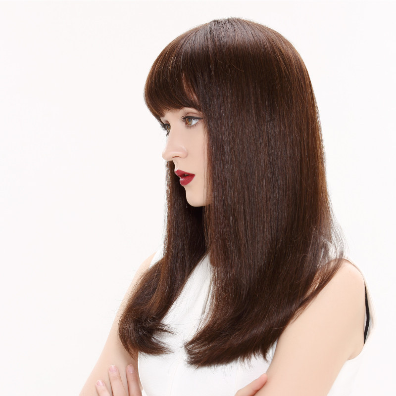 瑞贝卡时尚假发女士全头套中长发齐刘海长直发梨花头逼真发套1243