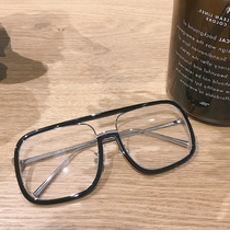 Net red black frame square Men Square big frame black edge transparent frame flat mirror glasses myopia women Big Face