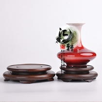 Black sandalwood solid wood round vase base Purple Sand Teapot Flower Pot in wood Sculpture Pendulum with Incense Stove Jade Bonsai Base