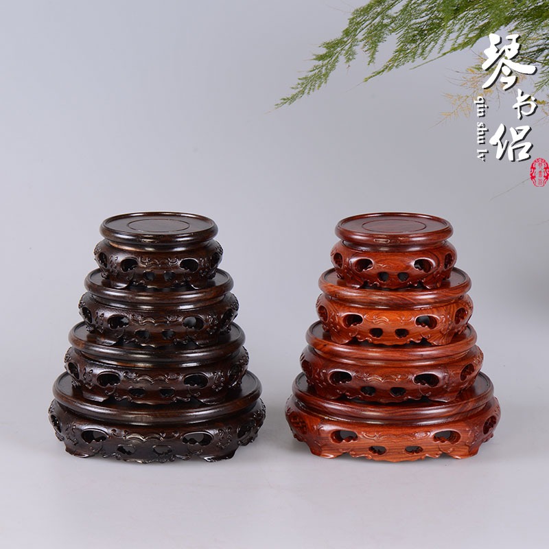 Ebony woodcarvings red wingceltis circular base solid wood antique vase base teapot tea set stone wooden shelf