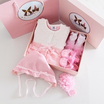 Spring and autumn baby gift box female baby thickened warm full moon 100 days newborn gift princess dress set