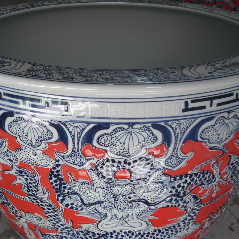 The bottom of The red dragon of jingdezhen porcelain wulong VAT relief porcelain VAT 50-70 porcelain painting cylinder diameter