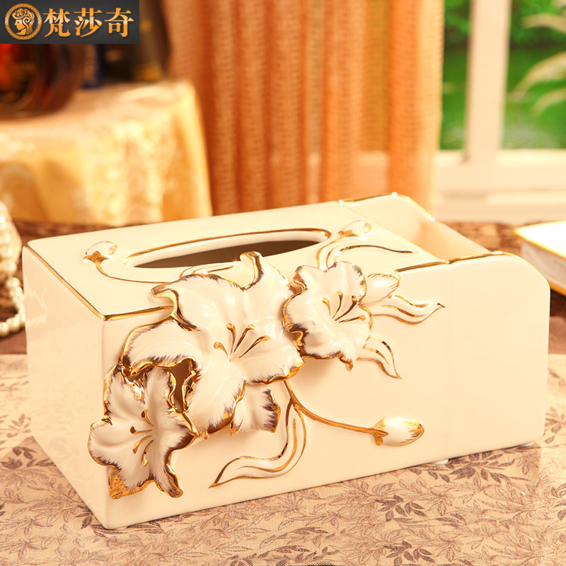 Vatican Sally 's luxurious ceramic European - style tissue box creative household multifunctional smoke box remote control to receive living room