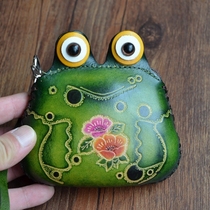 New Creative Gift Handmade Genuine Leather Small Wallet Short And Cute Zero Wallet Frog Cow Leather Zipper Key Bag