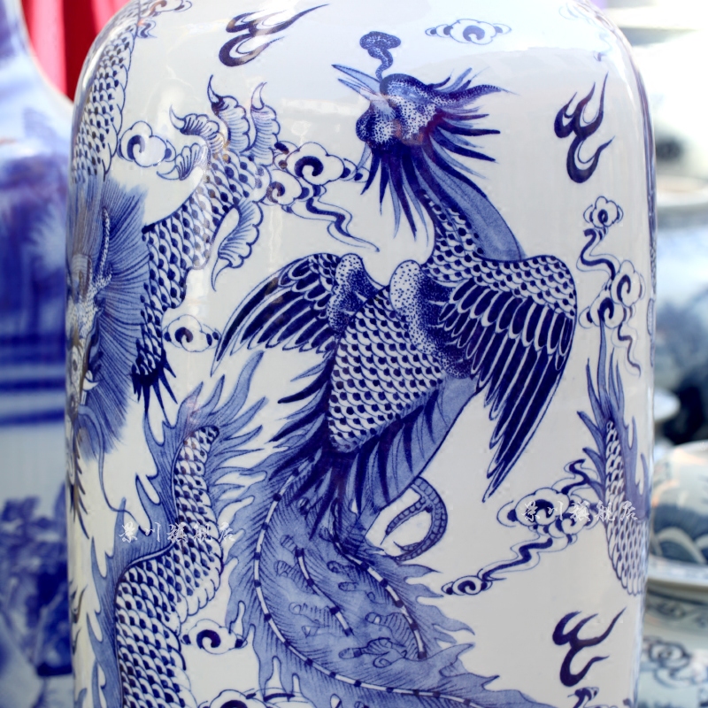 Jingdezhen ceramics hand - made of blue and white porcelain in extremely good fortune landing big sitting room adornment vase hotel furnishing articles