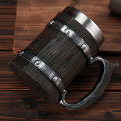 Creative bar beer cup simulated wooden p barrel cup stainless steel liner mark cup large handle wooden barrel shape water