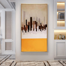 Entrance entrance decorative painting vertical corridor aisle wall painting yellow tone hand-painted abstract oil painting living room hanging painting light luxury