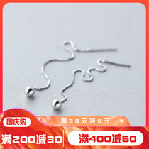 990 sterling silver ear female simple ball ball light EAR thread temperament small silver ball earring super long ear chain female