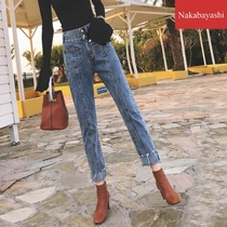 High-waisted straight jeans womens pants look thin and high loose spring and autumn 2021 new womens trousers Joker tide