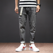 Smoke Grey Jeans Mens Summer Thin Pants Leggings Print Trends 100 Hitch Holes Hallen 90% Casual Pants Men