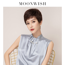 Mengweishi wig womens short hair fashion natural straight hair real hair real hair round face repair face hair cover full head cover style