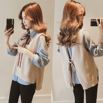 Pregnant women's autumn suit fashion new Korean version of the spring and autumn net infrared shirt knitted top two-piece top