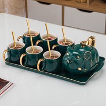 Creative ceramic water cup set Craft pig animal cold water pot Large capacity living room teapot water cup set