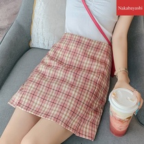Plaid skirt womens 2021 summer dress Korean version of new retro college style high waist bag hip A- line dress