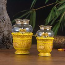 Windproof glass cover dimming butter lamp oil lamp for Buddha lamp without word temple size long bright lamp lotus oil lamp