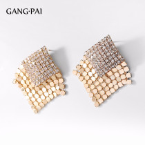 Fashion high feel earrings summer Net red 2021 New Tide diamond ear clip Korean temperament earrings female big earrings