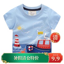2020 summer T-shirt boys baby pure cotton short-sleeved seaside beach half-sleeved blue boat fish print all-match