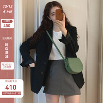 Black blazer womens 2021 New Korean version of loose casual English wind versatile small man suit women spring and autumn