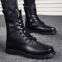 Leather Martin Boots Men High British Wind Mid Gang trendy shoes Toilwear Summer Black Locomotive Autumn and Winter Wool Mens Shoes