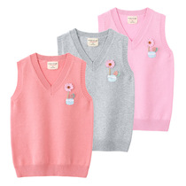Girl V-collar vest autumn winter grab-knit base shirt 2021 new primary school uniforms big childrens vest