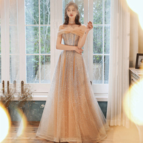  Atmospheric dress female 2021 new champagne color one-shoulder forest super fairy bridesmaid engagement thin bride toast service