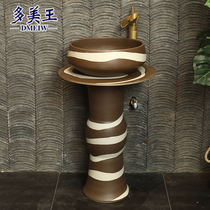 Domeiwang Chinese retro ceramic column basin Art wash basin Integrated washbasin Outdoor garden pool