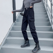 Cool handsome gas ins pants female fit pants Slim Tall Waist Loose Straight Cylinder Sports Harbor Wind Beam 100 lap casual pants