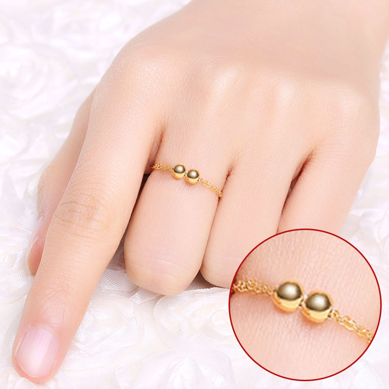 Gold ring female 999 pure gold transporter bead ring gold ring Female models pure gold simple chain ring gold jewelry
