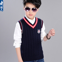 Childrens sweater vest boys wool vest cotton knitwear autumn and winter clothing 2021 new medium and large childrens clothing plus Velvet