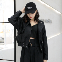 Haining leather women's short Hong Kong style 2021 spring and autumn new Korean version plus velvet padded leather jacket loose student coat