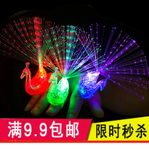 Hot selling light finger lamp Peacock open screen fiber light children gift night market supply creative toy stall