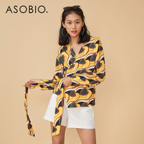 Asobio womens floral long sleeve shirt Womens print fashion casual slim shirt blouse early autumn