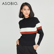Asiobo Women Sweater Pullover 2020 Early Spring Stripes Contrast Bat Sleeve Pullover Sweater Women Knit